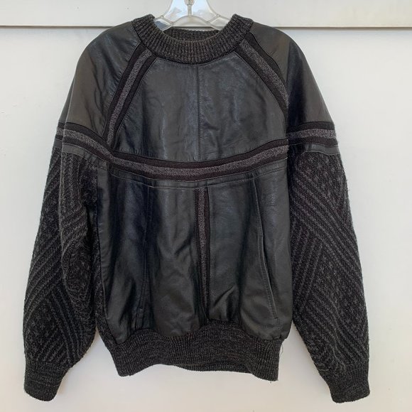 Unique Vintage Saxony Vintage 80s Black Leather Sweater